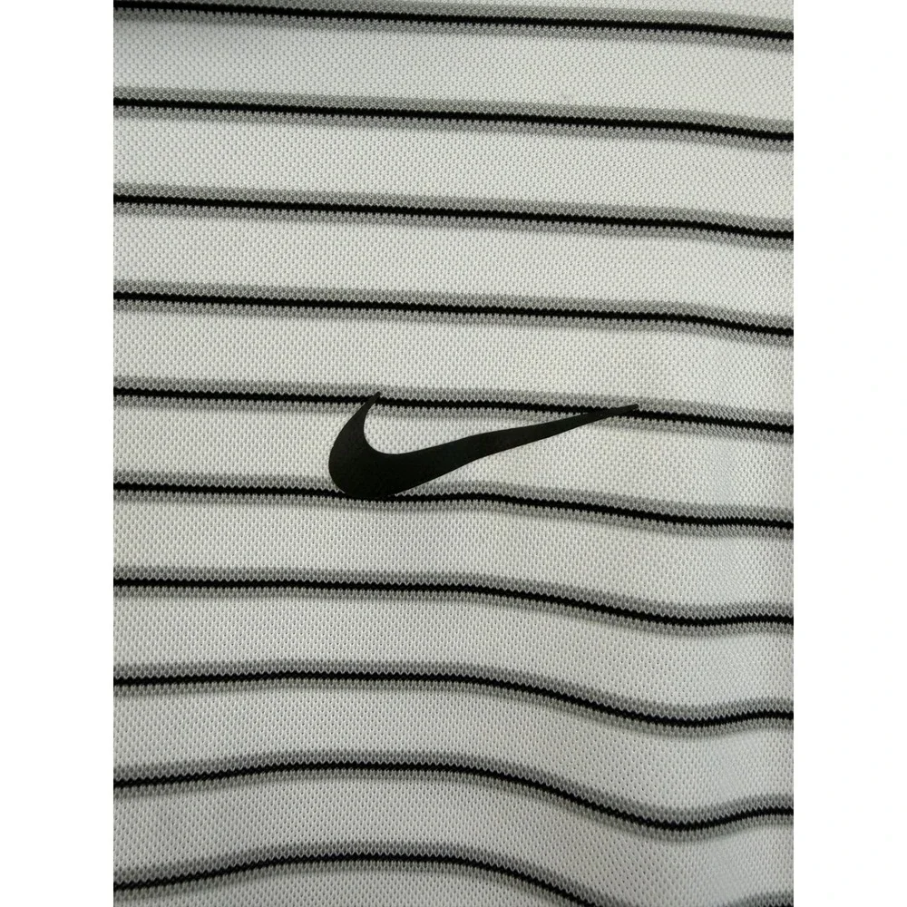 Nike Dri-FIT Mens Large Golf Polo Shirt White Gray Black Striped Short Sleeve